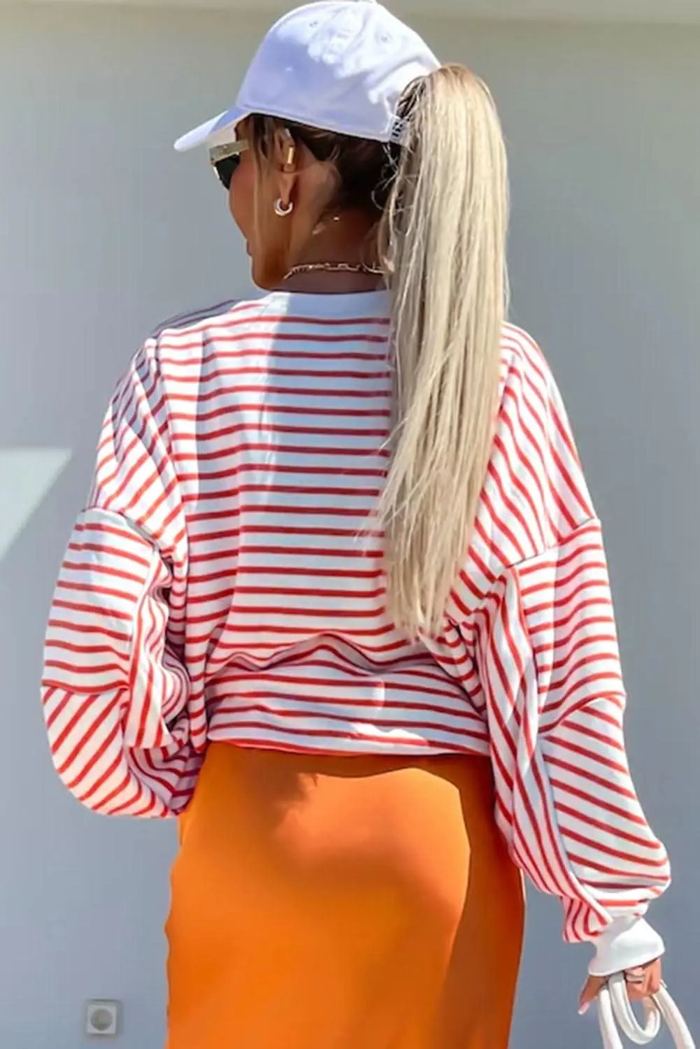 Chic orange stripe oversized sweatshirt - Love Salve